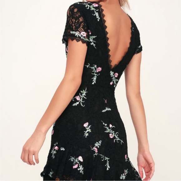 Lulu's Wayf Black Mini Valentine’s Date night Dress with Pink Floral Pattern - Picture 2 of 10